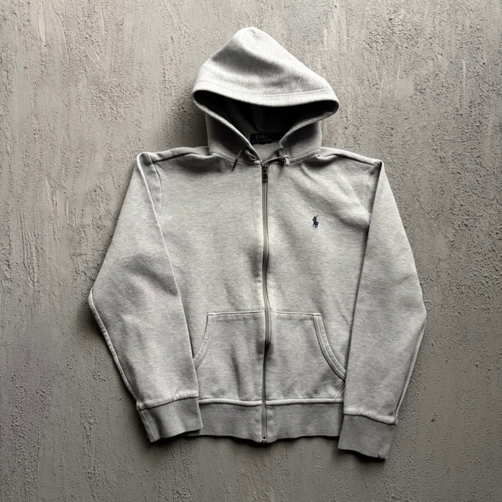 Polo Ralph Lauren Zip Hoodie Medium Grey Y2K Embroidered Pony